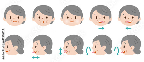 口と舌の体操をするシニア女性