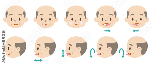 口と舌の体操をするシニア男性