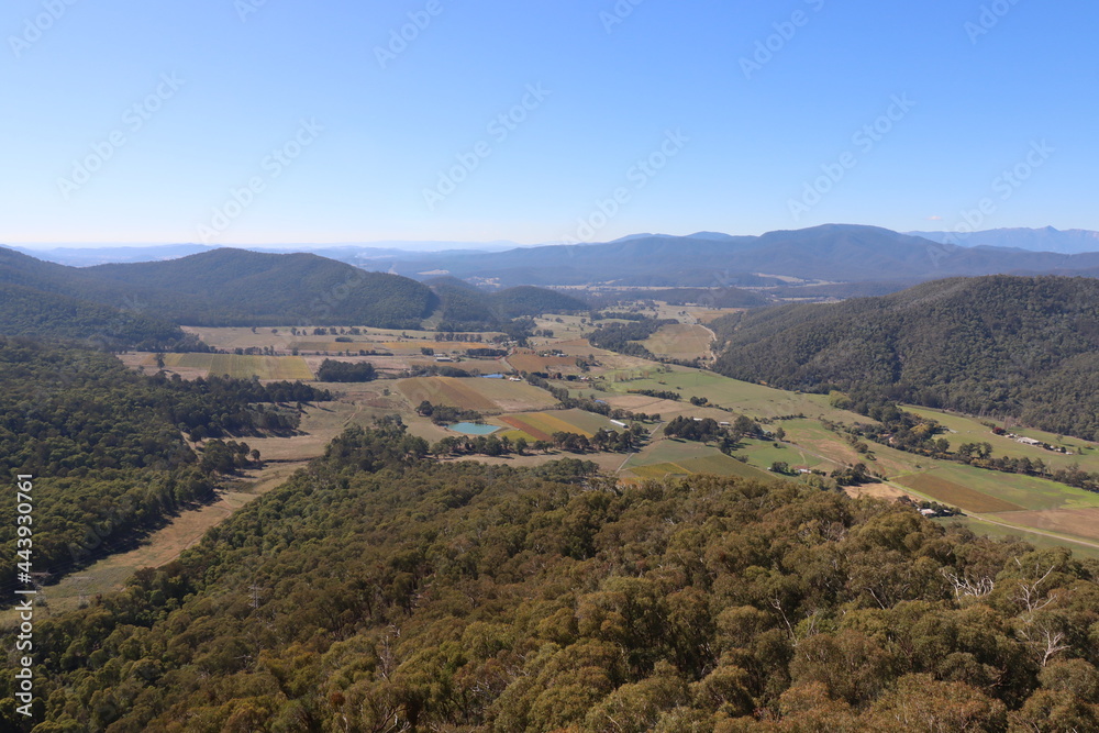 Elevated wide-angle view of the King Valley in north-east Victoria, Australia.