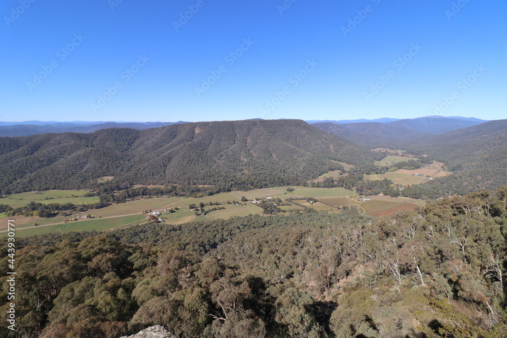 Elevated wide-angle view of the King Valley in north-east Victoria, Australia.