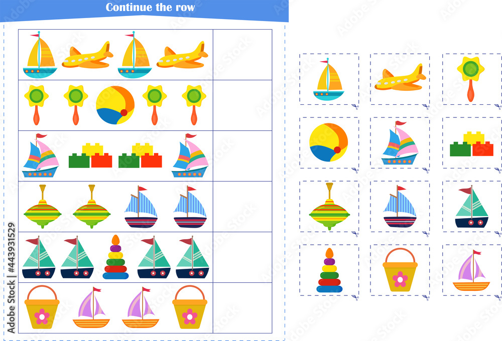  Logic game for children. Continue with a series of elements. Development of attention, memory, thinking