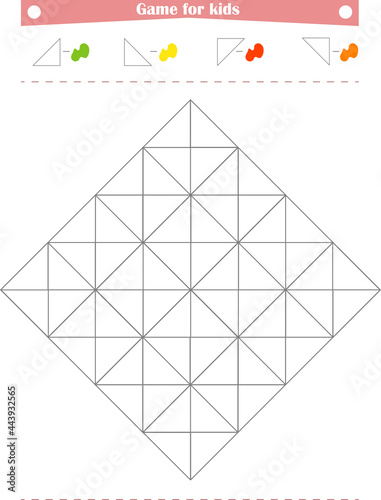 A game for children. Color the triangles with the colors indicated in the swatch 