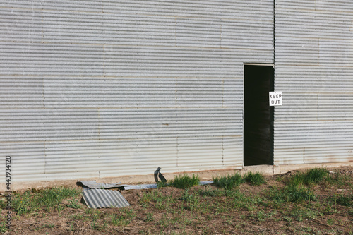 Keep Out sign near doorway of grain silo