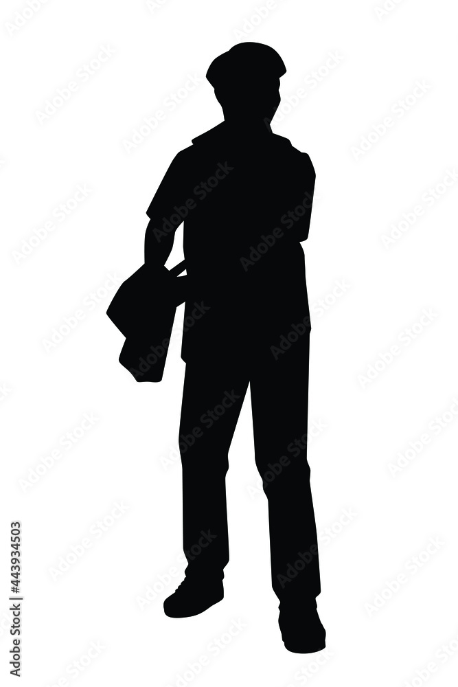 Asian gangster boy with his weapon silhouette on white background