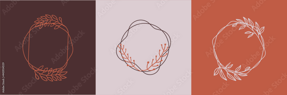 ellipse frame vector set in minimal flower doodle style ellipse frame vector set in minimal flower doodle style