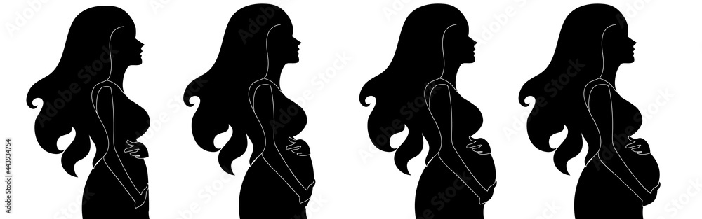 set of pregnant mom cartoon icon design template with various models. modern vector illustration isolated