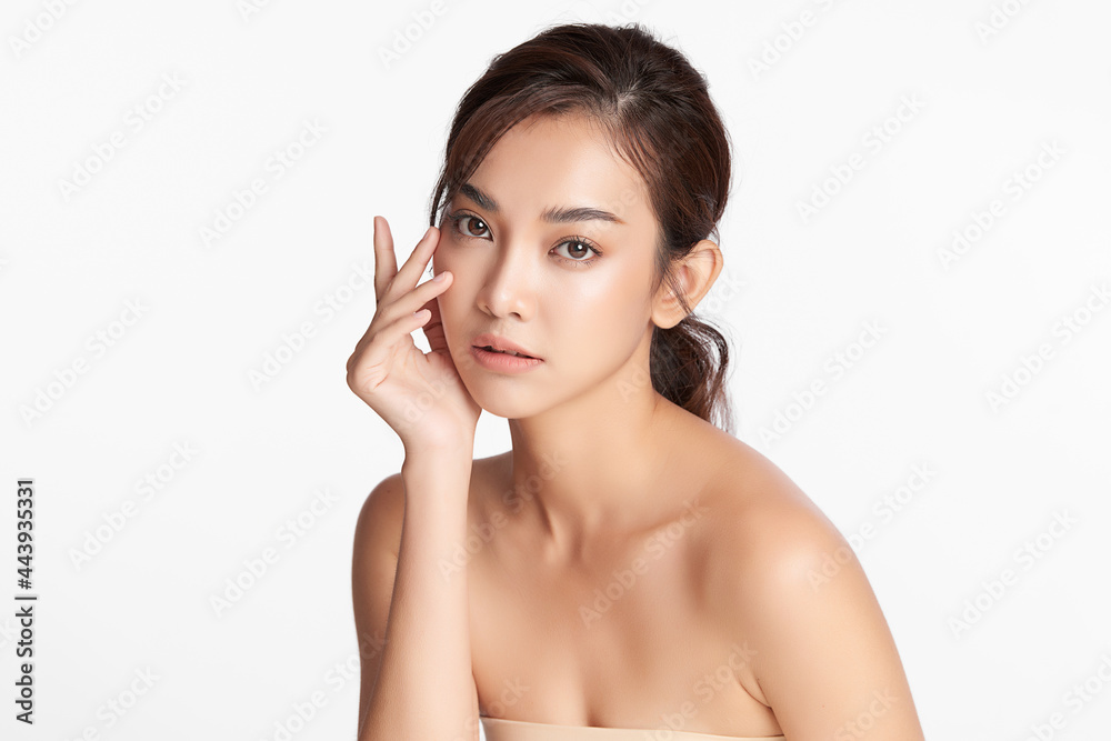 Beautiful young asian woman with clean fresh skin on white background, Face care, Facial treatment, Cosmetology, beauty and spa, Asian women portrait. Beautiful young asian woman with clean fresh skin on white background, Face care, Facial treatment, Cosmetology, beauty and spa, Asian women portrait.