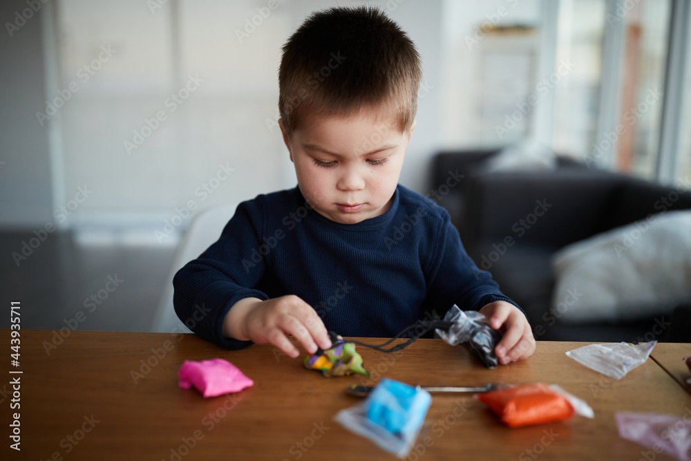 Young Mixed Race Chinese Boy Plays With Play Dough. Young Mixed Race Chinese Boy Plays With Play Dough.