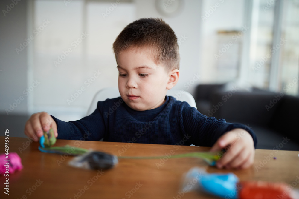 Young Mixed Race Chinese Boy Plays With Play Dough. Young Mixed Race Chinese Boy Plays With Play Dough.