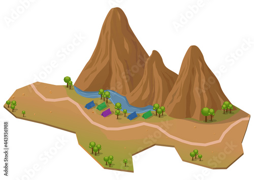 Isometric outdoor park with mountain