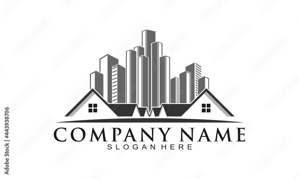 House property and skyscraper building logo design