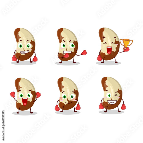 A sporty brazil nuts boxing athlete cartoon mascot design