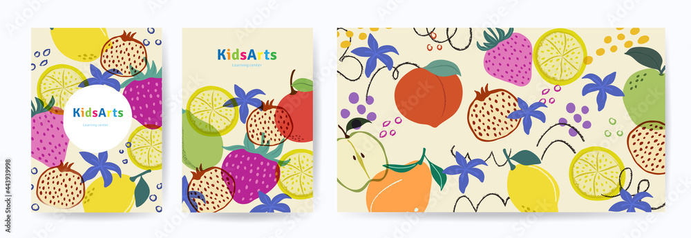 Kids Arts background vector. Cute kids logo and stationery. Colorful cover design for advertising brochure, pattern, kids menu, invitation card, kindergarten poster, social media, website background.