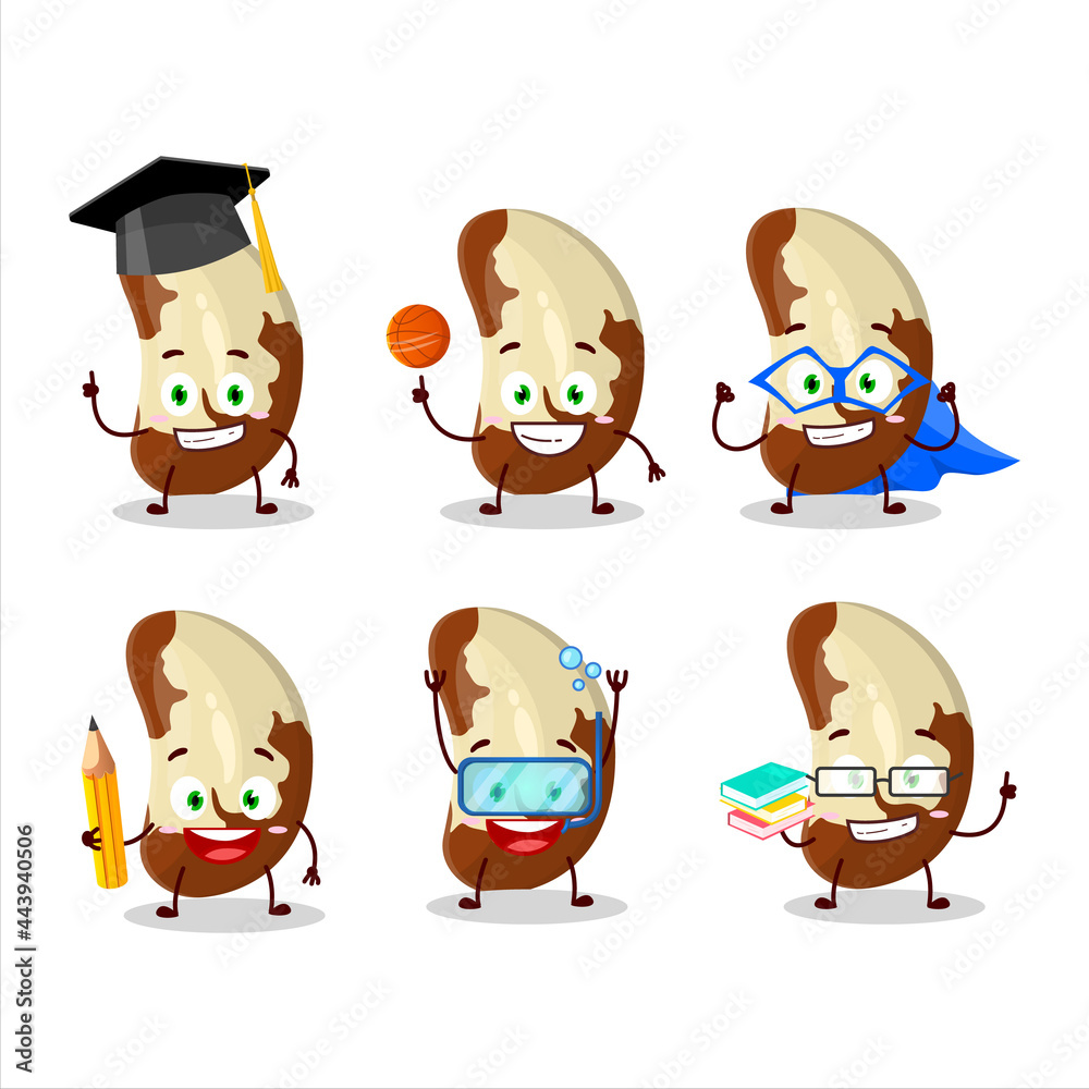School student of brazil nuts cartoon character with various expressions School student of brazil nuts cartoon character with various expressions