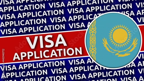 Kazakhstan Circular Flag with Visa Application Titles - 3D Illustration