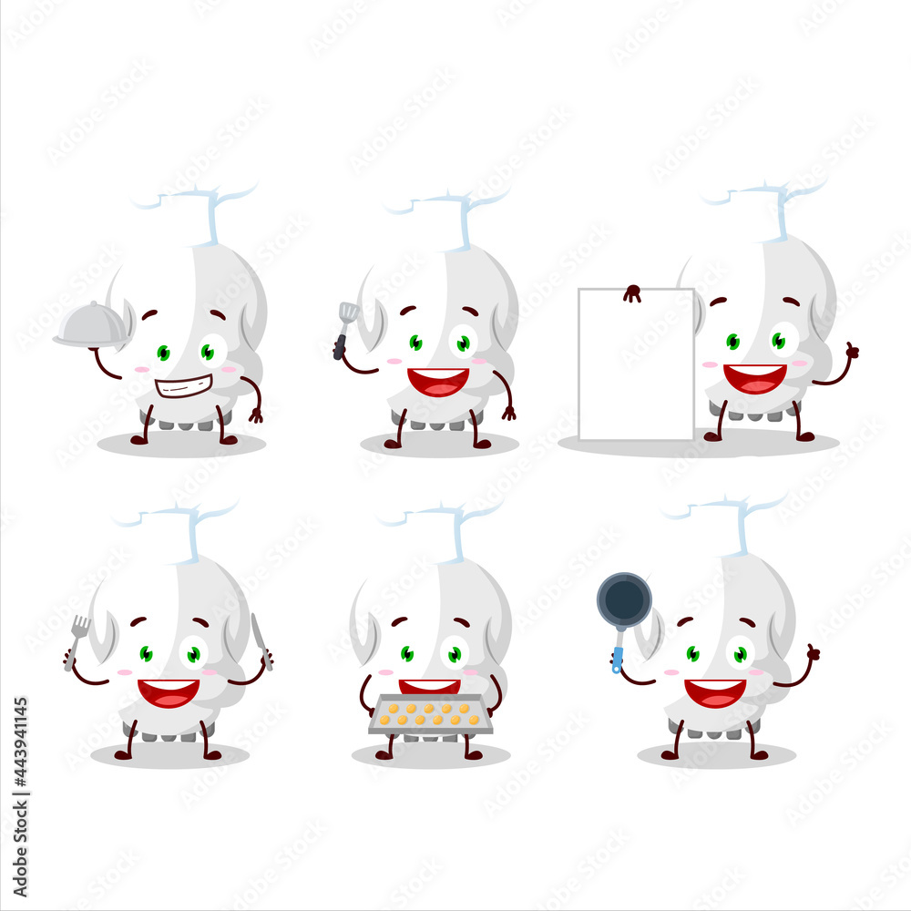 Cartoon character of skull with various chef emoticons Cartoon character of skull with various chef emoticons