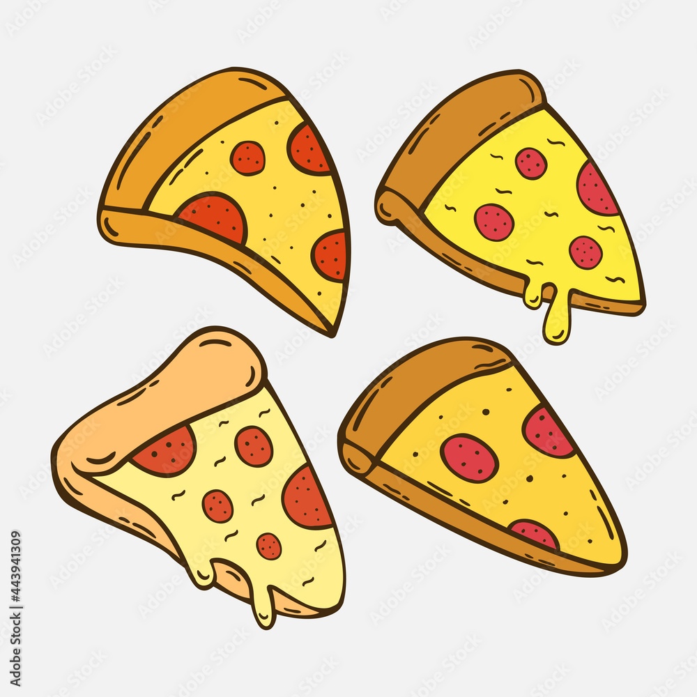 Set Hand drawn pizza icon Design Template. Illustration vector graphic. cartoon.Flat design.Outline style isolated on white background. Perfect for food concepts, diet infographics. Set Hand drawn pizza icon Design Template. Illustration vector graphic. cartoon.Flat design.Outline style isolated on white background. Perfect for food concepts, diet infographics.