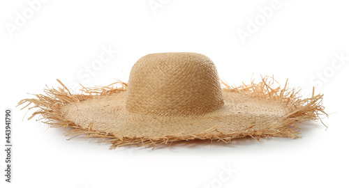 Tableau sur toile Straw hat isolated on white. Stylish headdress