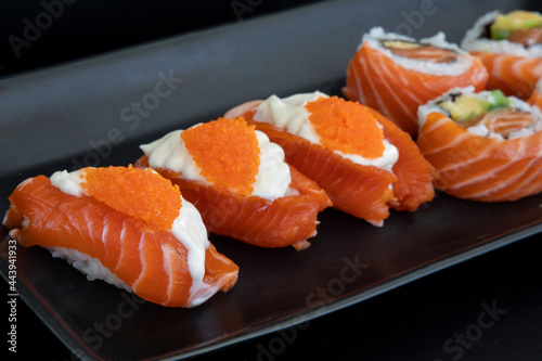Salmon Nigiri with Mayonnaise and Salmon Maki Rolls