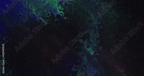 abstract light green surface waves artistic underwater with separate bubbles rays shining dark natural on dark black.