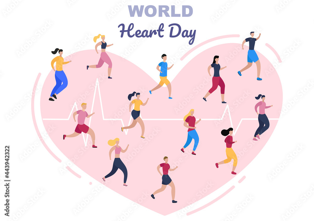 Fototapeta premium World Heart Day Illustration To Make People Aware The Importance Of Health, Care And Prevention Various Diseases. Flat Design Background Template