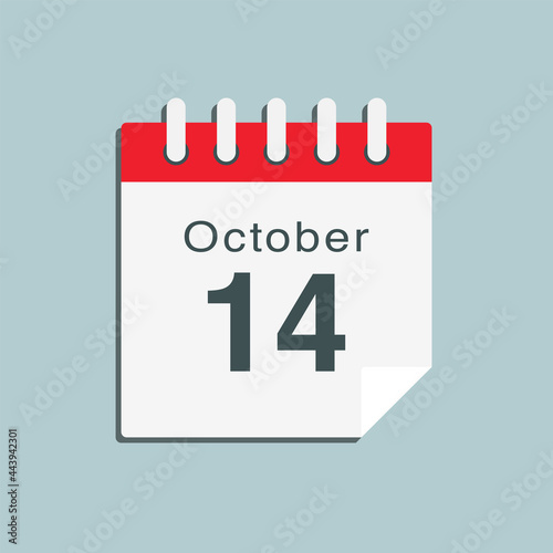 Icon day date 14 October, template calendar page