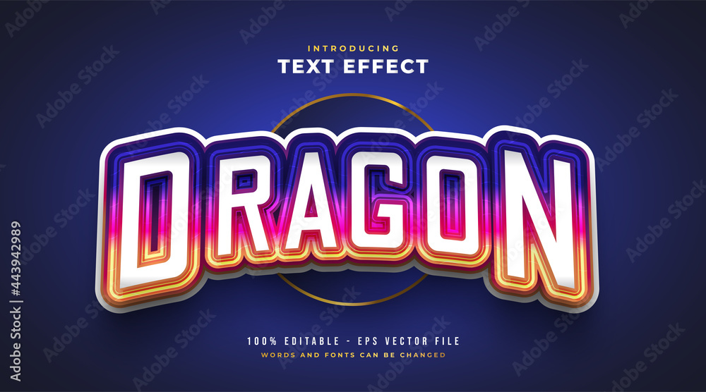 Colorful Dragon Text in E-sport Style with Curved Effect. Editable Text Style Effect