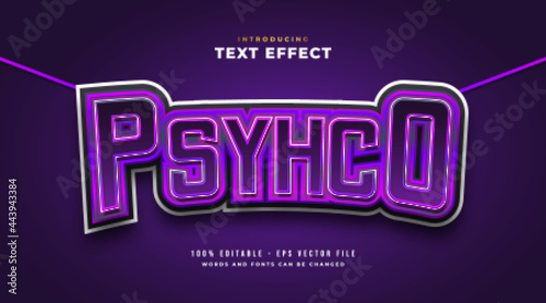 Psycho Text in Purple E-sport Style with Curved Effect. Editable Text Style Effect