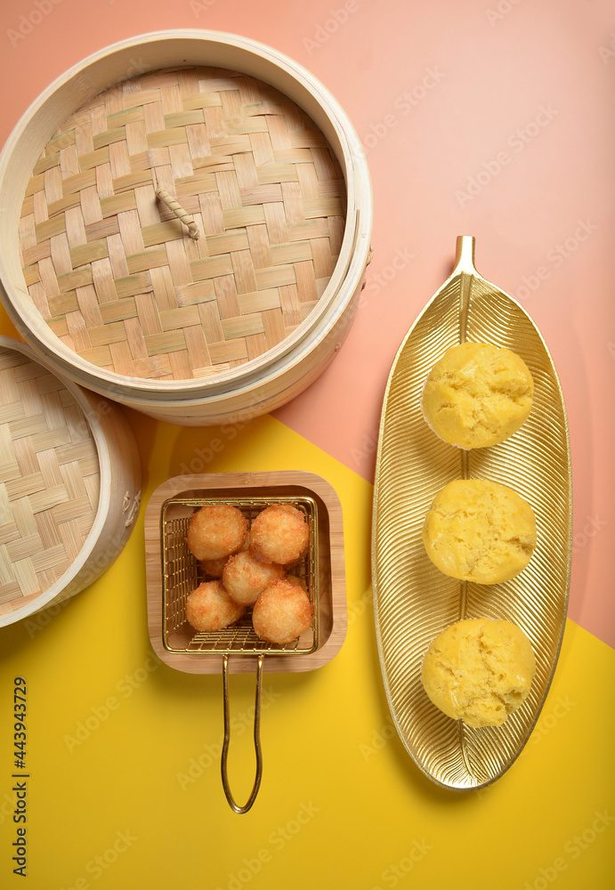 traditional local steam yellow cup cake huat kueh dessert with ...