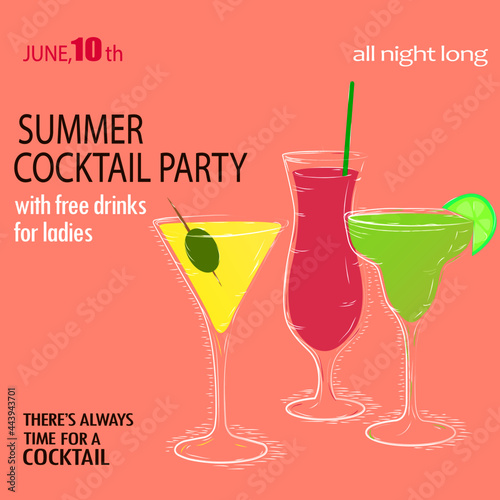 sketch of cocktails with fruits