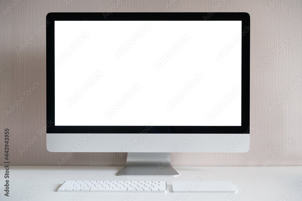 Isolated with clipping path, Modern All in One Desktop computer with wireless keyboard and touchpad. Isolated with clipping path, Modern All in One Desktop computer with wireless keyboard and touchpad.