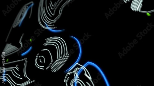 A sleek mirrored close-up animated shot of a hand-print, mixed with blue and green colours photo