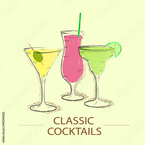 sketch of cocktails with fruits