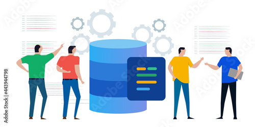 Database SQL structured Query language people team discuss coding for storing data in server using DBMS