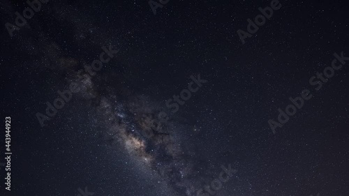 Timelaps of Milky way night sky and star on dark background.nebula and galaxy with noise , grain and dust. Photo by long exposure and select white balance.selection focus.amazing