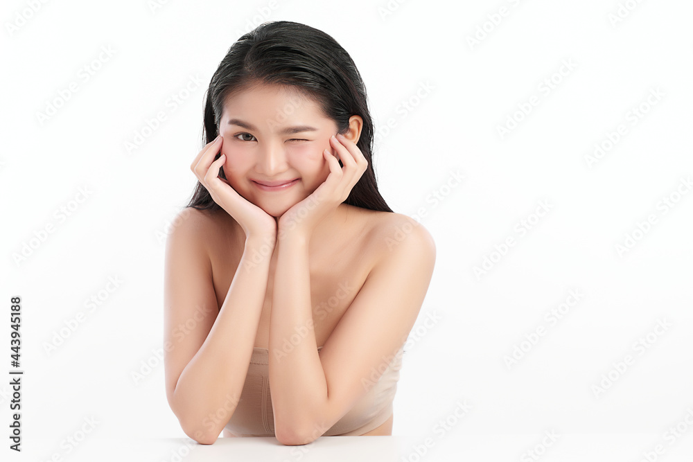 Beautiful young asian woman with clean fresh skin on white background, Face care, Facial treatment, Cosmetology, beauty and spa, Asian women portrait. Beautiful young asian woman with clean fresh skin on white background, Face care, Facial treatment, Cosmetology, beauty and spa, Asian women portrait.