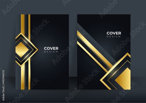 Abstract black and gold luxury background. Modern black cover design set. Luxury creative line pattern in premium colors: black, gold and white. Suit for notebook A4 cover, business poster, brochure
