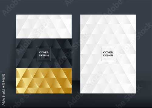 Abstract black and gold luxury background. Modern black cover design set. Luxury creative line pattern in premium colors: black, gold and white. Suit for notebook A4 cover, business poster, brochure