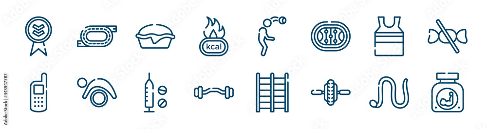 active lifestyle icons set such as race track, calories, tanktop, variometer, doping, earthworm outline vector signs. symbol, logo illustration. linear style icons set. pixel perfect vector active lifestyle icons set such as race track, calories, tanktop, variometer, doping, earthworm outline vector signs. symbol, logo illustration. linear style icons set. pixel perfect vector