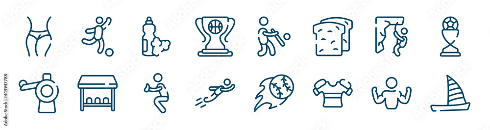 extreme sports icons set such as soccer game, champ, abseiling, pitching machine, catcher, bodybuilder outline vector signs. symbol, logo illustration. linear style icons set. pixel perfect vector extreme sports icons set such as soccer game, champ, abseiling, pitching machine, catcher, bodybuilder outline vector signs. symbol, logo illustration. linear style icons set. pixel perfect vector