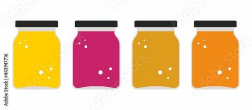 Set of vector glass jars with jam. Honey jars template.