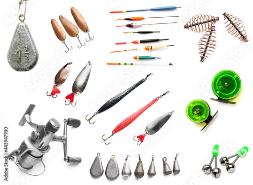 Set of fishing equipment on...