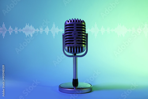 Retro microphone on color b...