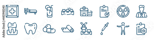insurance icons set such as man in bed, misaligned, radioactive danger, premolar, large pill, standing human body outline vector signs. symbol, logo illustration. linear style icons set. pixel