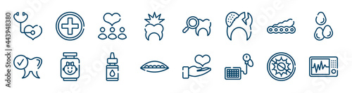 therapy icons set such as cross, toothache, soy, healthy tooth, essential oils, antibacterial outline vector signs. symbol, logo illustration. linear style icons set. pixel perfect vector graphics.