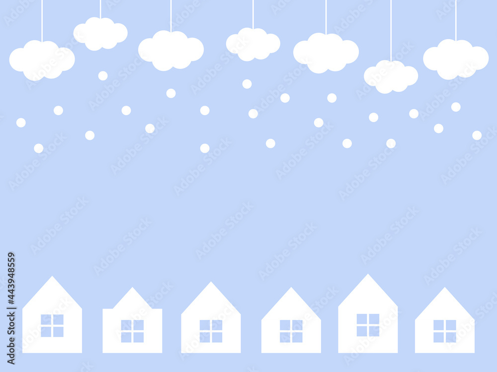 【オーナメント風】空と町のフラット背景【雪の日】