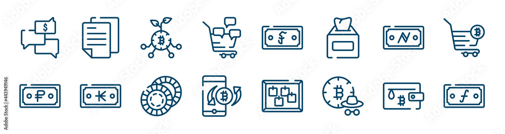 cryptocurrency icons set such as digital, checkbook, workplace, strategic, problem solving, inauguration outline vector signs. symbol, logo illustration. linear style icons set. pixel perfect vector cryptocurrency icons set such as digital, checkbook, workplace, strategic, problem solving, inauguration outline vector signs. symbol, logo illustration. linear style icons set. pixel perfect vector