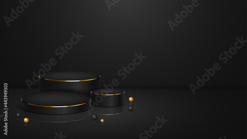 Black and gold textured podium product display background template
