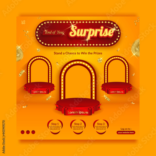 End of year surprise contest invitation social media banner template with splashing gold
