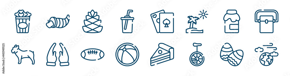 nature icons set such as cornucopia, soda, jam, bulldog, rugby ball, eggs outline vector signs. symbol, logo illustration. linear style icons set. pixel perfect vector graphics. nature icons set such as cornucopia, soda, jam, bulldog, rugby ball, eggs outline vector signs. symbol, logo illustration. linear style icons set. pixel perfect vector graphics.
